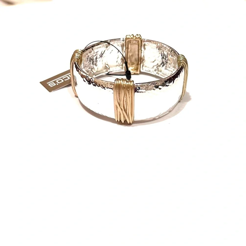 Chico's Two-Tone Hammered Silver and Gold Wide Cuff Bracelet